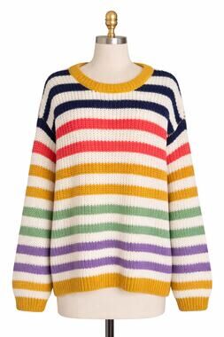 RO & DE Multicolor Striped Knit Sweater Oversized Cozy Pullover NWT